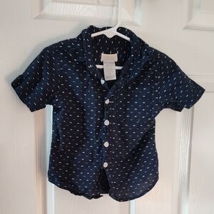 Boys Navy Short-Sleeve Button-Front Shirt with Micro Dot Print
